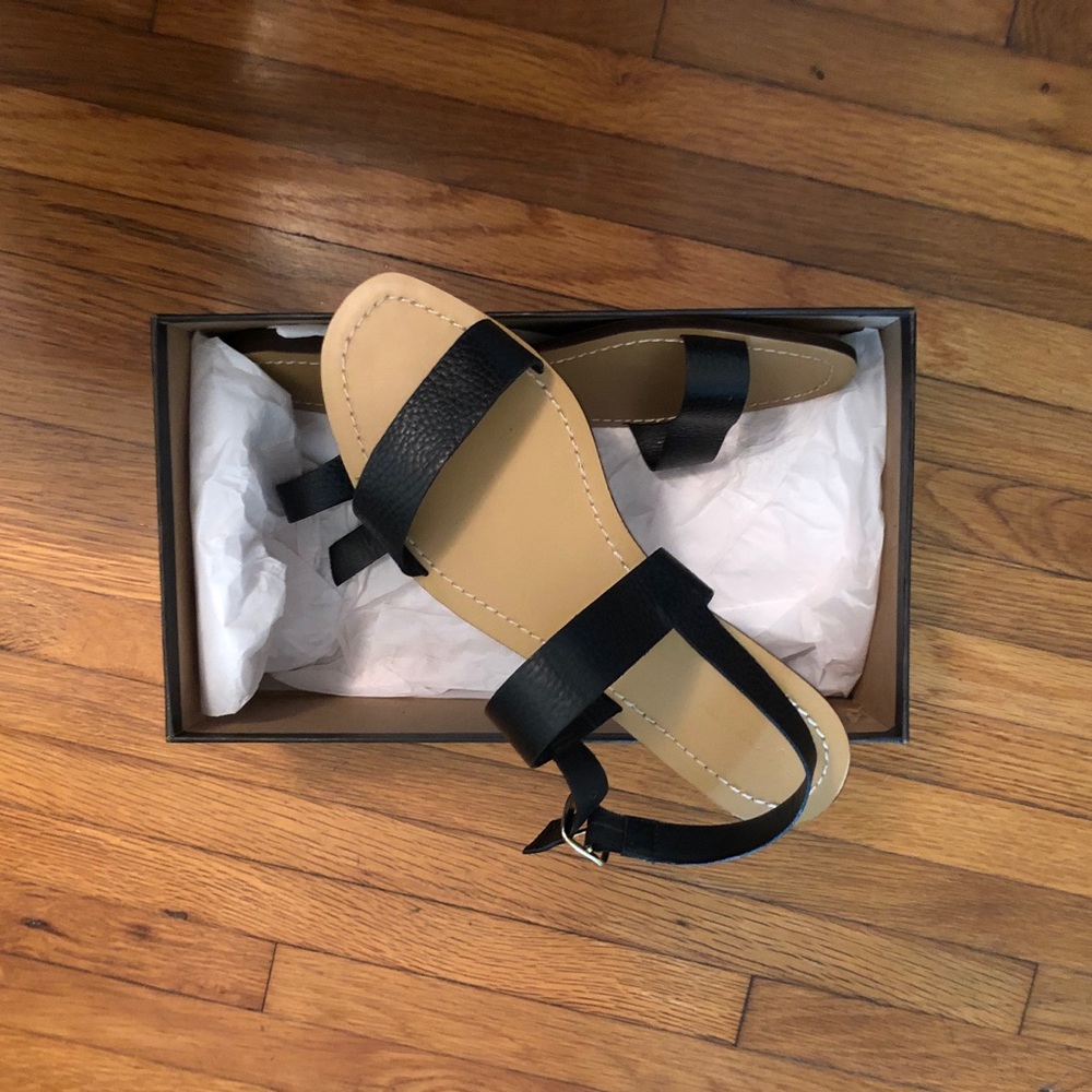 J Crew Jules Tumbled Leather Black Sandals